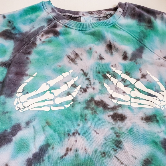 Tie Dye Halloween Skeleton Hand Print Crewneck - Picture 2 of 3